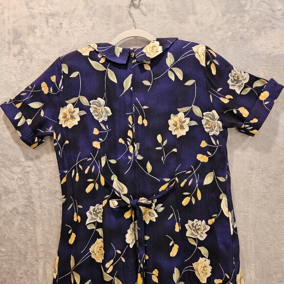 VTG Molly Malloy midi dress womens 10 petite Blue crinkle gauzy muumuu flowy tie - Picture 10 of 16